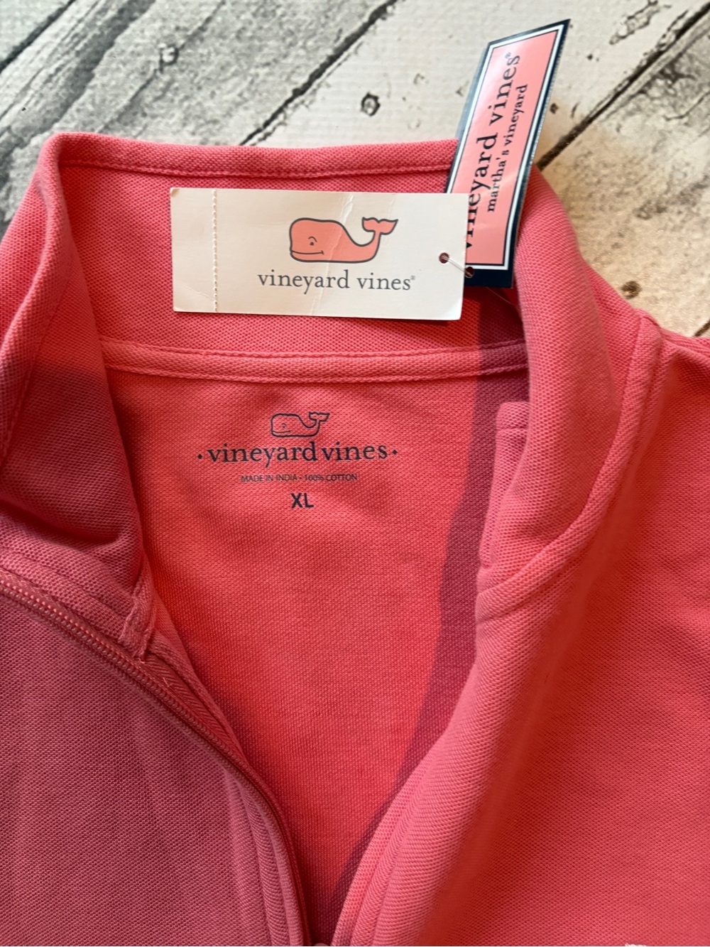 NWT Vineyard Vines Men’s XL Coral Pink Saltwater Quarter Zip Pullover Cotton”
